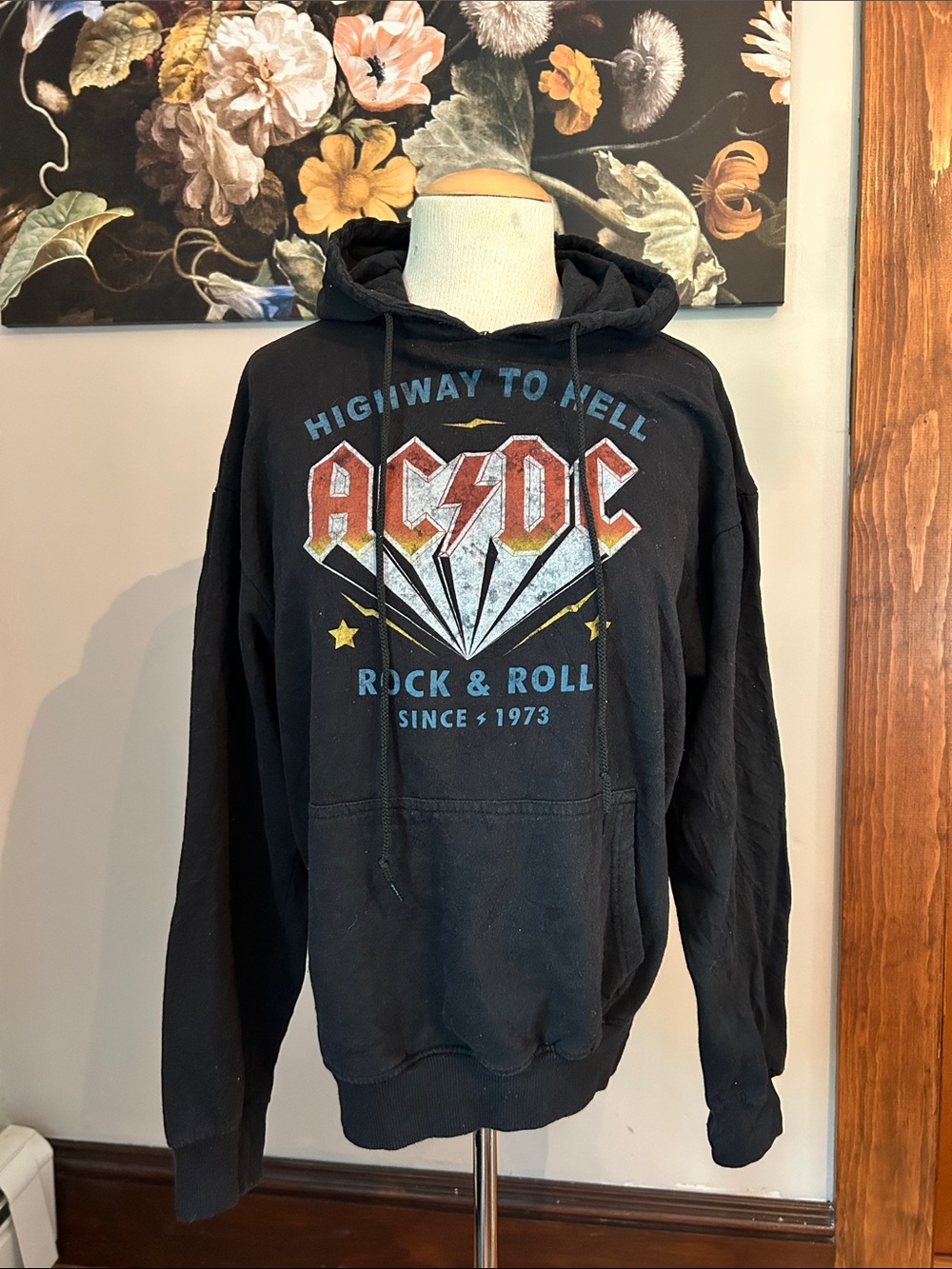 AC/DC Black Pullover Hoodie with Retro Band Logo
